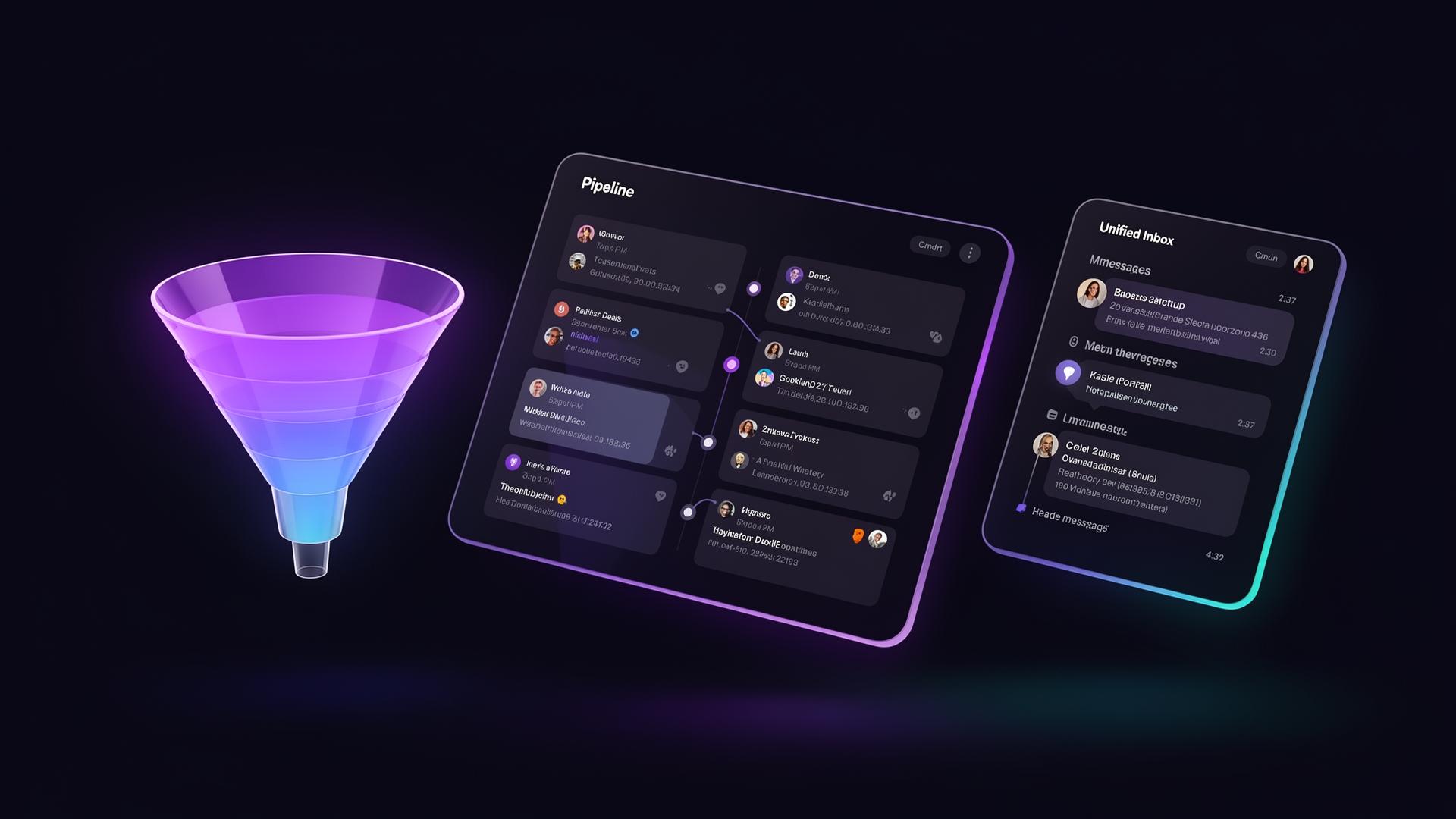 Nexa Funnels dashboard preview showing funnel, pipeline and inbox